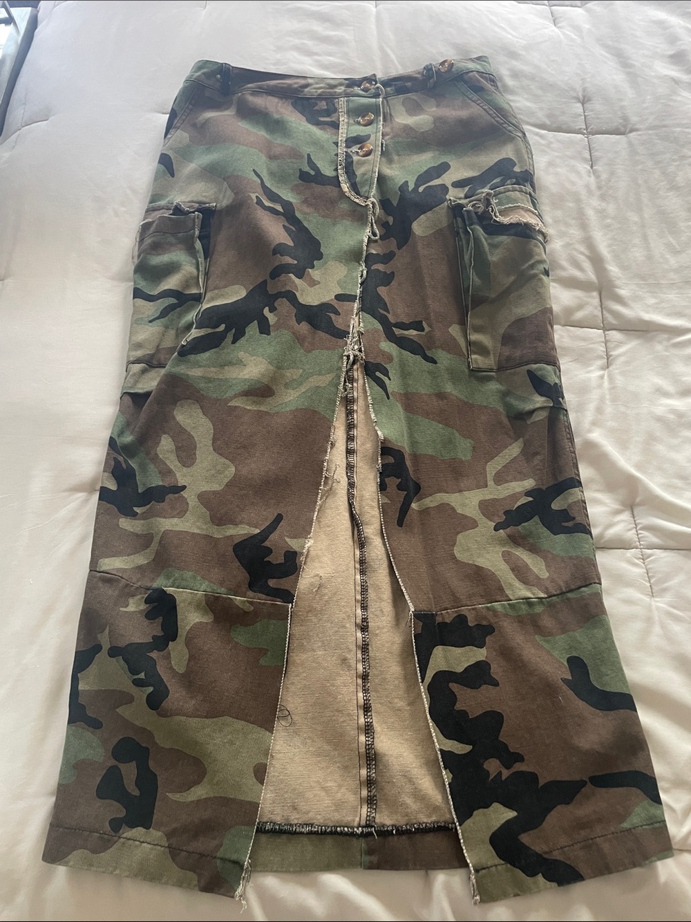 Utility Camo Maxi Skirt with Center Slit